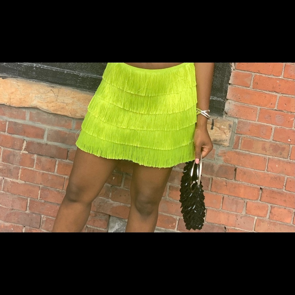 Lime Fringed Mini Skirt
